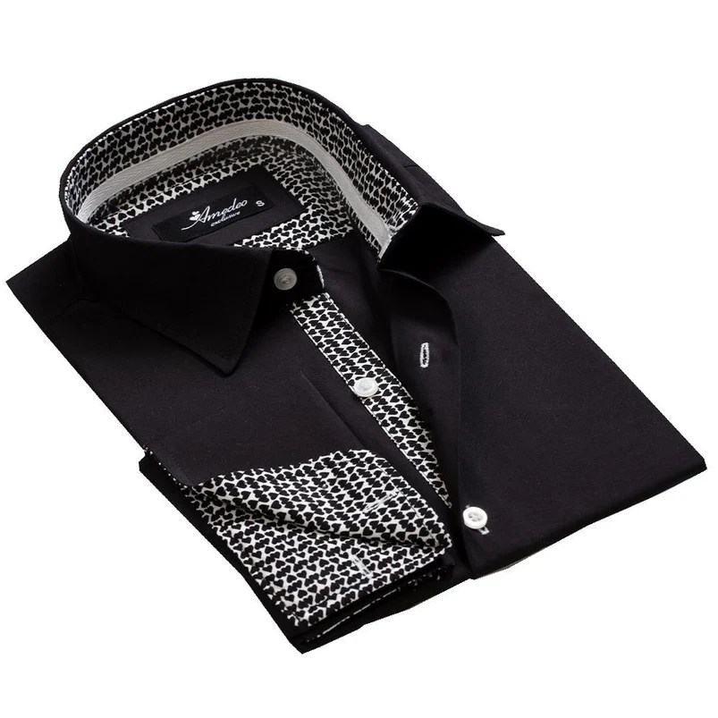 Black french cuff dress shirts for men