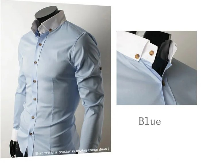 Men shirts slim casual sleeve solid shirt brand dress quality fit long high